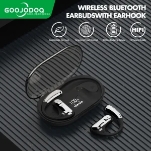 GOOJODOQ Open Ear Clip Wireless Earphones Bluetooth 5.3 | Bone Conduction Headphones Sports Headset Touch Control With Mic Noise Reduction Earbuds
