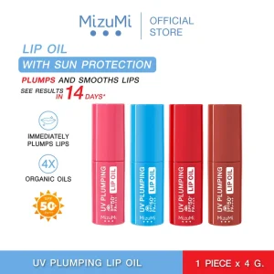 MizuMi UV Plumping Lip Oil 4g Dengan Perlindungan Sinar Matahari SPF50+ PA++++ Mengandungi 3% Caffeine Peptide & 1% Lipoamino Acid Untuk Tampilan Bibir Berkilat Dan Lembut Lipstick Makeup