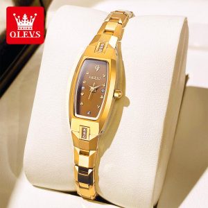 OLEVS Jam Tangan Perempuan Original Watch Women Waterproof Stainless Steel Japanese Quartz Fashion Ladies Square Gelap Tahan Karat Watches with Box 5501 Square elegan Jam perempuan logam Banyak warna Ada stok tersedia Parti pemberian hadiah