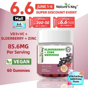 [Promote] Nature's Key Gummy Sambucus + Zink membantu meningkatkan daya tahan tubuh. Mengandungi ekstrak elderberry, zink, vitamin D3 dan vitamin C dalam formulasi gummy tanpa gula yang sesuai untuk pengguna dewasa