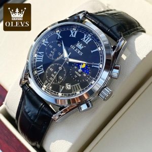 OLEVS Jam Analog Tangan Lelaki Kulit Kuarza Jualan Asal Relo Kalis Air Perniagaan baharu with Waranti 1 tahun and Luxury Box NEW 2-8-7-1 Watches Rotundity Material logam+kulit dalam stok Warna berbilang Pejabat parti pemberian hadiah Garanti 1 tahun