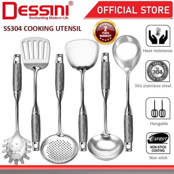 DESSINI ITALY 304 Stainless Steel Utensil Slotted Turner Spoon Skimmer Spaghetti Server Ladle Spatula Kitchenware Senduk