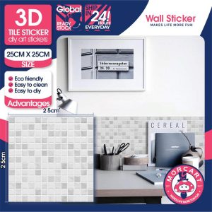 Pelekat Jubin Mozek, Reka Bentuk 3D, Pelekat Sendiri, Mesra Alam, Kalis Air dan Kalis Lembapan, Sesuai untuk Balkoni, Belajar, Dapur, dan Dinding Bilik Mandi, 25x25 cm Wallpaper