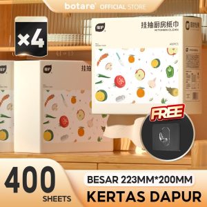 [4 PCS] Botare-Tuala kertas dapur, kertas penyerap minyak boleh tanggal gantung, sesuai untuk memasak, 400 helai, pek besar