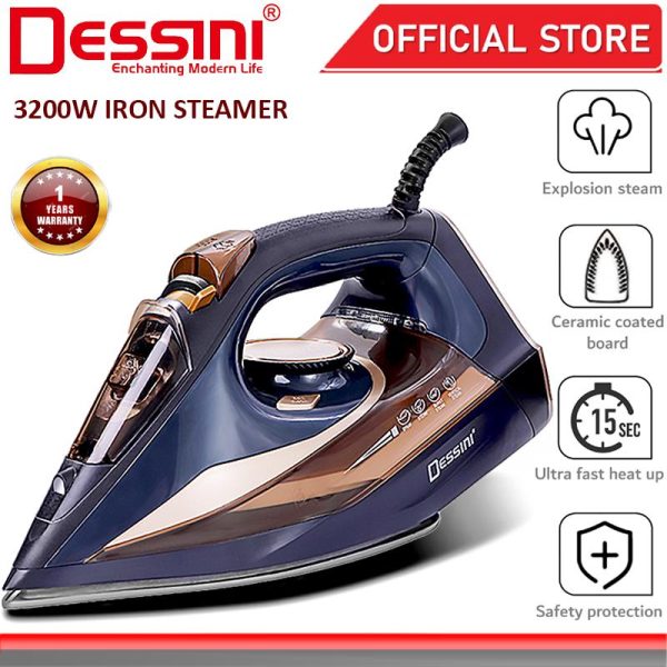 DESSINI ITALY 3200W Electric Ceramic Soleplate Garment Steam Iron Sprayer Steamer Clothes Brush / Seterika Baju