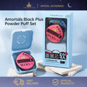 AMORTALS Black Plus Puff Set with Container Makeup Sponge Powder Puff Bedak Puff