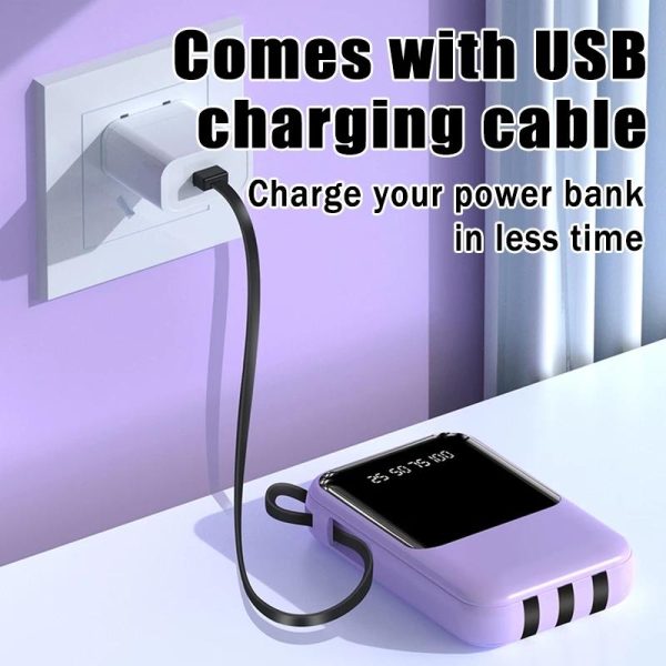 Yisen 20000mah Mini Powerbank Portable Candy Color Girl Fashion Power bank Fast Charging With 4 Cables Led Display