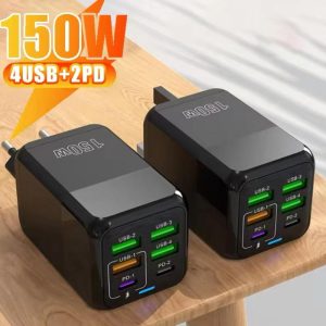 150W 6 in 1 Fast Charging Phone Charger Adapter 4 USB 2 PD QC 3.0 Mobile Phone