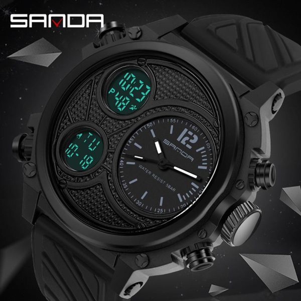 Jam Tangan Fesyen Lelaki, Jenama Mewah, AW24 SANDA 3002, Kalis Air, Paparan Dwi, Jam Tangan Digital Sukan