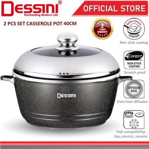 DESSINI ITALY Granite Die Cast Aluminium Non Stick Casserole Pot Bowl Deep Fry Pan Cookware Tool (40cm)