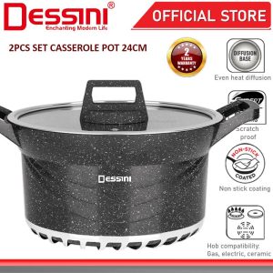DESSINI ITALY GSB-24 Granite Die Cast Aluminium Non Stick Casserole Pot Bowl Deep Fry Pan Cookware Tool PERIUK (24cm)