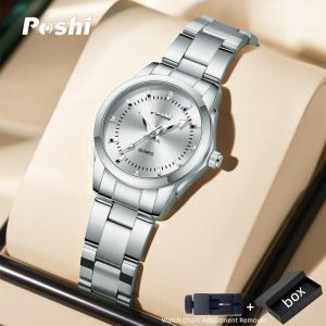 [dengan pengawal selia] [Dengan Kotak] Jam Tangan POSHI Untuk Wanita Jam Tangan Wanita Kalis Air Asli Perak Tahan Karat Berkilau Fesyen Kuarza Jam Tangan Wanita Mewah Watches