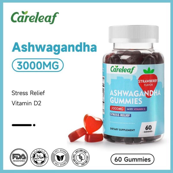 Ashwagandha 3000mg & Vitamin D Gummy, Potensi Tinggi KSM-66 dengan Vitamin D2, 60 Gummies / Botol, Perisa Strawberi, Vegan, Bukan GMO, Penjagaan Kesihatan, Kecergasan Health Supplements
