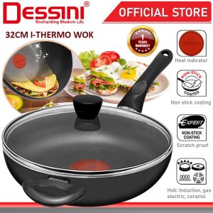 DESSINI ITALY 32CM I-Thermo Heat Indicator Frying Pan Induction Non Stick Pot Bowl Wok Casserole Cookware Tool PERIUK
