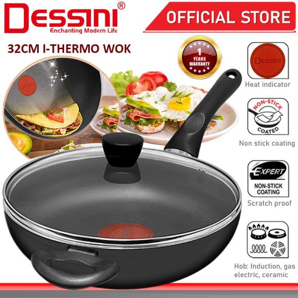 DESSINI ITALY 32CM I-Thermo Heat Indicator Frying Pan Induction Non Stick Pot Bowl Wok Casserole Cookware Tool PERIUK