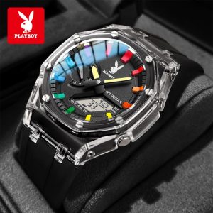 PLAYBOY 2066 Jam Tangan Lelaki Waterproof Original New 2025 Multifunction Digital Quartz Men Watches Silicon Strap Black Relo with Luxury Box G2066 Jam tangan lelaki fashion perniagaan Banyak warna Ada stok tersedia Pejabat pemberian hadiah