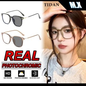 Cermin Mata Photochromic, MX STUDIO MX-TIDAN, Cermin Mata untuk Lelaki dan Wanita, Kanta Boleh Blok Cahaya Berbahaya, Cermin Mata Matahari, Berubah Warna, Anti-UV, Gaya Lelaki Clubmaster, Reka Bentuk Cermin Mata