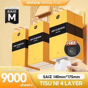 [9PCS]Botare AIR-cushion cheerful soft deluxe tissue, 4 layers, 1000sheets, 140x175mm, 9 keping