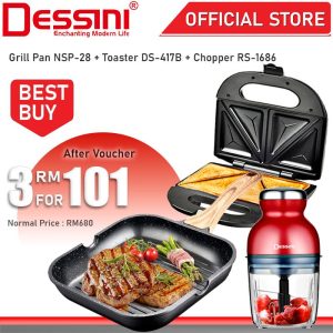 DESSINI ITALY 28cm Marble Stone Induction Grill Frying Pan Kuali + Pizza Panini Waffle Sandwich Toaster + 900mL Capsule Cutter Chopper Blender Grinder Mixer Mincer Pengisar Pengadun