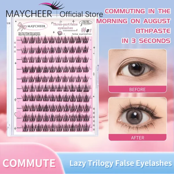 Bulu Mata Palsu MAYCHEER Sunflower Upgraded DIY Glue Free, C Curl Self Adhesive Eyelash Extensions, Portable, Comfortable, Suitable For Beginners, Extra Big Pack False Eyelashes Makeup