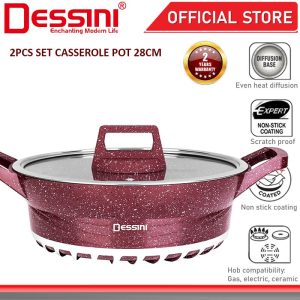 DESSINI ITALY GSSP-28 Granite Die Cast Aluminium Non Stick Casserole Pot Bowl Deep Fry Pan Cookware Tool PERIUK (28cm)