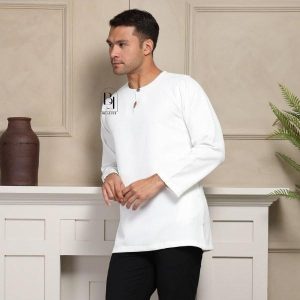 KURTA MALEK | PREMIUM CREPE | REGULAR FIT | WOODEN BUTTON men size.l steel grey trendy yellow bergaya white tiktok shop