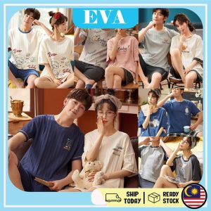 READY STOCK EVA Cotton Soft Pyjamas Ladies Women Cute Cropped Pants pajamas Sleepwear perempuan t shirt