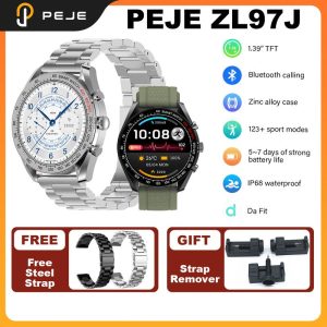Jam Tangan Pintar, PEJE ZL97J, Skrin HD Kaca Bajaan 1.39-inci, Tali Logam Aloi Zink, Panggilan Suara Tanpa Wayar, 100 + Mod Sukan, Kawalan Suara AI, Kalis Air IP68, Sokongan Straval, Didatangkan dengan Tali Logam