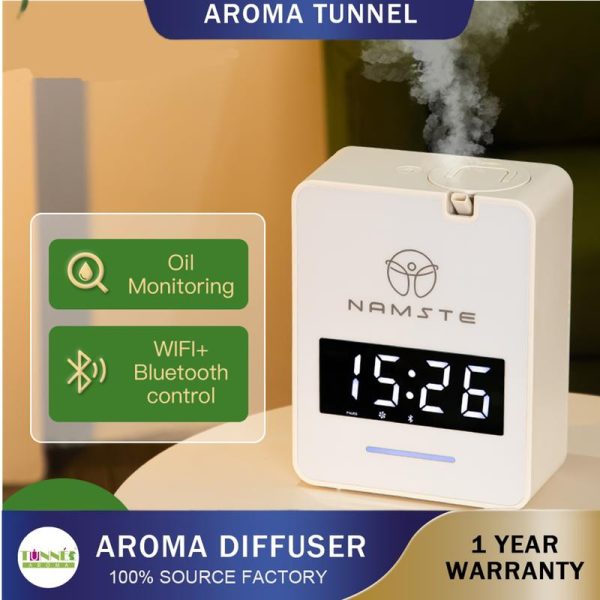 Penyebar Aroma WIFI Pintar, AROMA TUNEL, Kapasiti 300ML, 3600sqft, Paparan Masa, Penyebar Minyak Pati, Sesuai untuk Rumah dan Hotel, Mesin Aromaterapi Bluetooth Humidifier