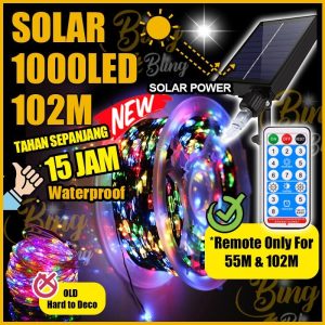 【Bing Bling】【2025 New Upgrade Version 8 Modes 102 | 55 | 44 | 33 | 22 | 12M + Roller】Viral Lampu Raya SOLAR LED Outdoor Waterproof Lampu Lip Lap Klip Kelip Kelip2 Warna Warni Fairy String Colour Light Lighting Taman Hiasan Decoration Garden Lights