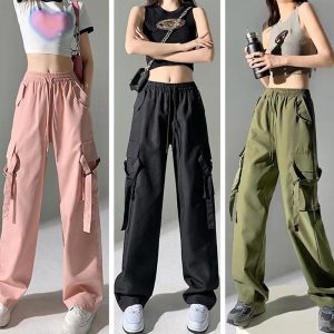 Beryl 【seluar slack wanita】 READY STOCK AT JOHOR】American black overalls drawstring design casual style