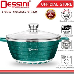 DESSINI ITALY Granite Die Cast Aluminium Non Stick Casserole Pot Bowl Deep Fry Pan Cookware Tool (32cm)