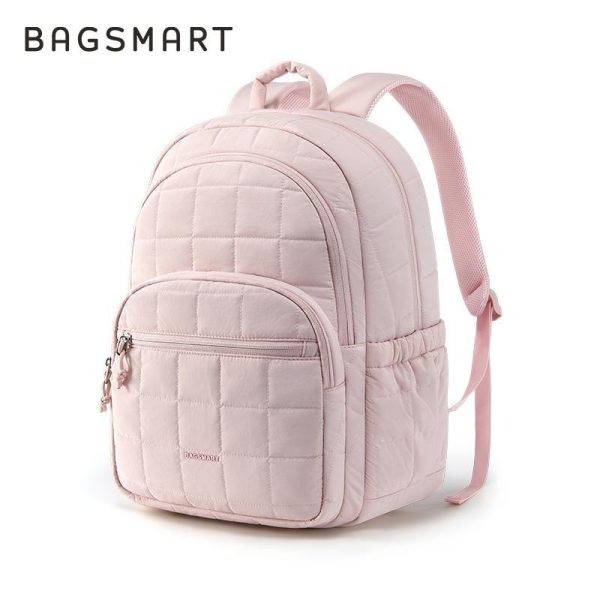 Beg galas komputer riba kalis air, BAGSMART, 15.6 inci, dengan petak besar, Beg Sekolah Kasual Berkuilt, Warna Merah Jambu, Sesuai untuk Perjalanan, Untuk Wanita dan Lelaki