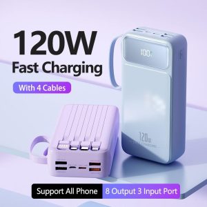 Yisen 120W Super Fast Charging Powerbank 60000mah With 4 Cables Led Digital Display Portable Large Capacity Power Bank Battery