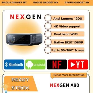 NexGen A80 Projector Android 11 with Dual WIFi Band Auto Focus and Keystone