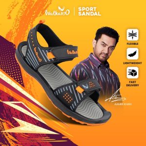 Walkaroo Sandal Sukan Lelaki Lightweight Sports & Outdoor/ Sandal Kasual/ Selipar Lelaki Viral/ Velcro Strap/ PU Sole/ Ringan/ Kalis Air/ Anti-licin (WC4331 - Black Red)