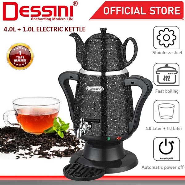 DESSINI ITALY 4.0L + 1.0L Stainless Steel Electric Kettle Automatic Cut Off Boiler Jug Ceramic Teapot / Cerek
