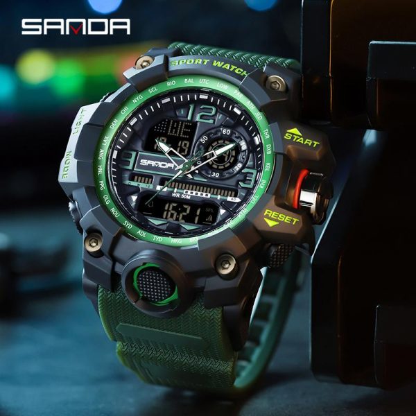 Jam Tangan Lelaki, AW24 SANDA 3133, Kalis Air, Jam Tangan Digital Sukan, Pelbagai fungsi, Jam Tangan Analog-Digital Mewah