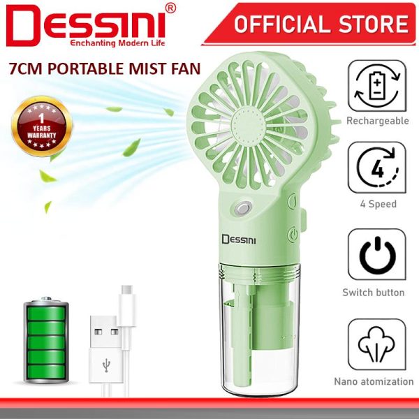 DESSINI ITALY 4 Speed USB Rechargeable Mist Fan Nano Atomizer Air Ventilator Conditioner Cooler Humidifier Kipas