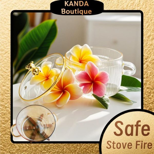Exquisite 1.6L High Borosilicate Glass Pot Glass Casserole Double Handle Stew Pot Soup Pot Milk Pot Instant Noodle Pot Open Flame Resistant High Temperature Can Be Used On Gas Stoves And Electric Ceramic Stoves cooking periuk cantik tahan panas