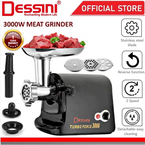 DESSINI ITALY Stainless Steel Electric Meat Grinders Sausage Maker Stuffer Blender Chopper Mixer Mincer Pengisar (3000W)