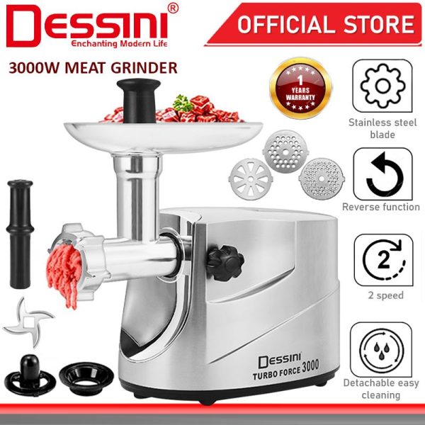 DESSINI ITALY 3000W Stainless Steel Electric Meat Grinders Sausage Maker Stuffer Blender Chopper Mixer Mincer / Pengisar
