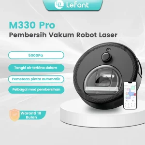 Lefant M330 Pro Robot Vacuum Cleaner, 3-in-1 Pembersih Vakum Robot, 5000Pa, 120 minit, Port Sedut Vakum, Kotak Habuk Kelihatan 520ml, Tangki Air Terbina dalam, Pemetaan Pintar dan Kawalan Suara, Sesuai untuk Keluarga Haiwan Peliharaan Bersaiz Kecil