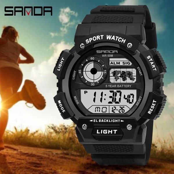 Jam Tangan Digital Mewah, AW24 SANDA 6009, Gaya Kasual, Kalis Air, Jam Tangan Sukan Elektronik, Pelbagai fungsi, Untuk Lelaki