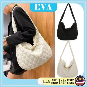 READY STOCK EVA Korean Shoulder Bag Canvas Bag Tote Bag Shopping Large Capacity Student Bag White Totebag Wanita Cotton