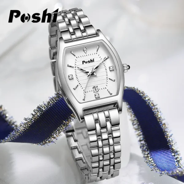 Jam Tangan Wanita Kuarza Fesyen Mewah, POSHI, Kalis Air 30M, Reka Bentuk Baharu, Jalur Jam Tangan Aloi, Kualiti Tinggi, Jam Tangan Hadiah Terbaik untuk Wanita, dengan Kotak Percuma