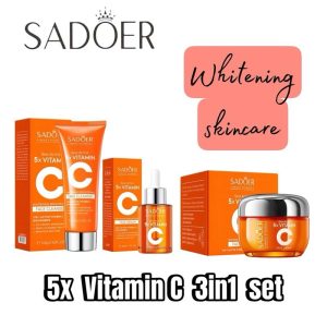 SADOER 5x Heavy Vitamin C Skin Active Whitening Brightening Skincare Set (3in1) (Facial Cleanser + Serum + Face Cream） Wajah without Toner