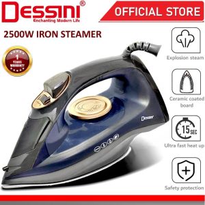 DESSINI ITALY Electric Ceramic Soleplate Garment Steam Iron Sprayer Steamer Clothes Brush Seterika Baju (2500W)