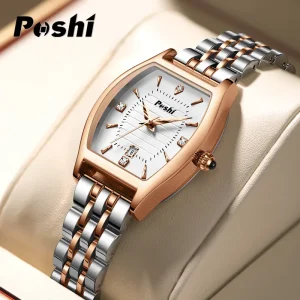 Jam Tangan Wanita, POSHI, Fesyen Kasual Korea Elegan, Jam Tangan Analog Kuarza Analog Keluli Tahan Karat, Kalis Air, Beli 1 Jam Tangan Percuma dengan Kotak, Sesuai untuk Wanita