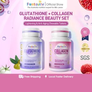 Pentavite Glutathione+Collagen Radiance Beauty Set, Lightening & Anti-Aging Chewable Tablets (30s*2)